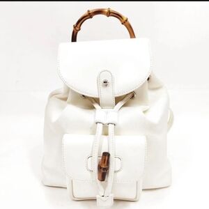 Gucci White Backpack with Bamboo Accent